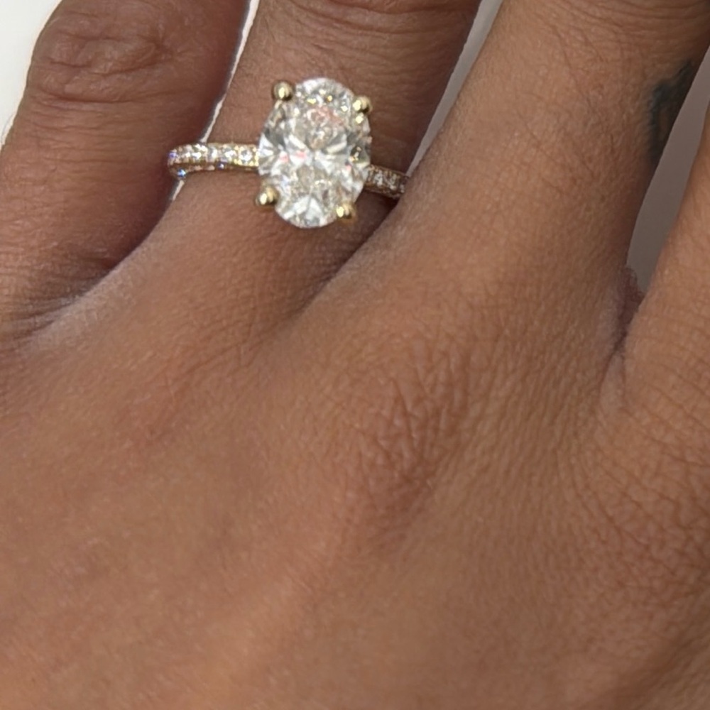 Lab Created Oval Diamond With 3D Pave Setting Full - Picture 5 of 6